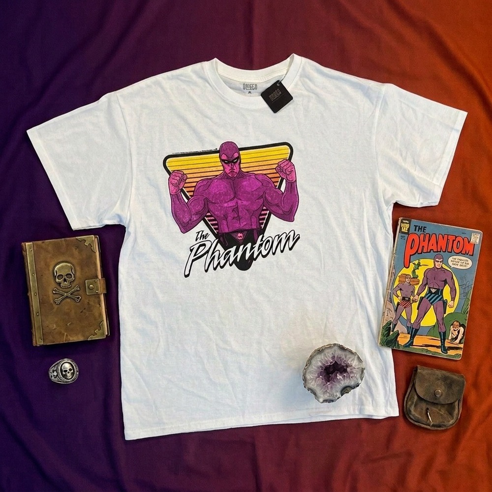 Brisco Brands The Phantom T Shirt Unisex XL White Retro Comic Graphic Tee NWT